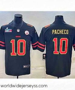 Exceptionally fashioned Kansas City Chiefs 10 Isiah Pacheco Black Red Gold Super Bowl LVII Patch Vapor Untouchable Limited Stitched Jersey