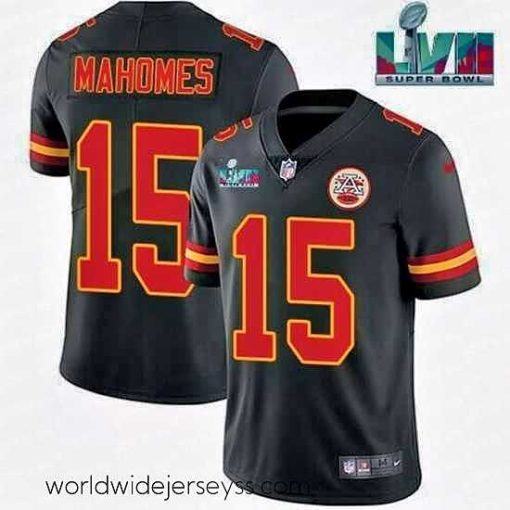 Exceptionally fashioned Kansas City Chiefs 15 Patrick Mahomes Black Super Bowl LVII Patch Vapor Untouchable Limited Stitched Jersey