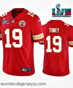 Exquisitely designed Kansas City Chiefs 19 Kadarius Toney Red Super Bowl LVII Patch Vapor Untouchable Limited Stitched Football Jersey