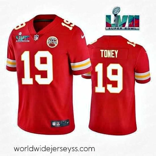 Exquisitely designed Kansas City Chiefs 19 Kadarius Toney Red Super Bowl LVII Patch Vapor Untouchable Limited Stitched Football Jersey