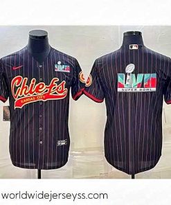 Superbly made Kansas City Chiefs Black With Super Bowl LVII Big Logo Cool Base Stitched Baseball Jersey