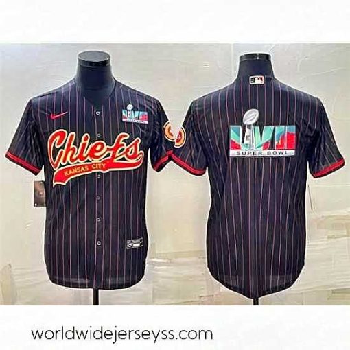 Superbly made Kansas City Chiefs Black With Super Bowl LVII Big Logo Cool Base Stitched Baseball Jersey