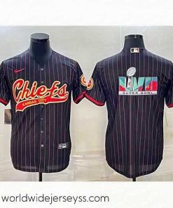 Exceptionally fashioned Kansas City Chiefs Black With Super Bowl LVII Big Logo Cool Base Stitched Baseball JerseyS
