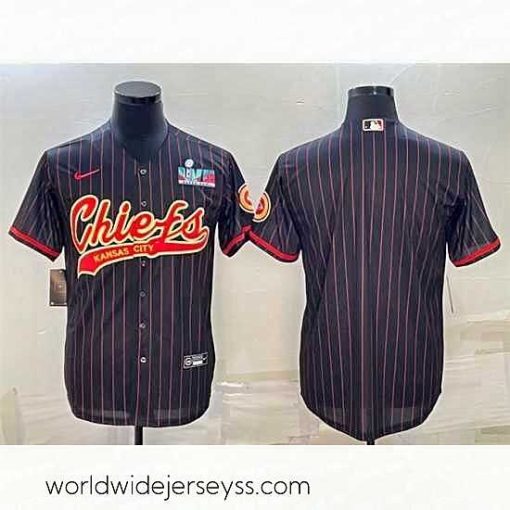 Exquisitely designed Kansas City Chiefs Blank Black With Super Bowl LVII Patch Cool Base Stitched Baseball Jersey