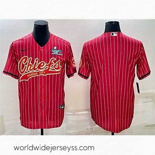 Exquisitely designed Kansas City Chiefs Blank Red With Super Bowl LVII Patch Cool Base Stitched Baseball Jersey