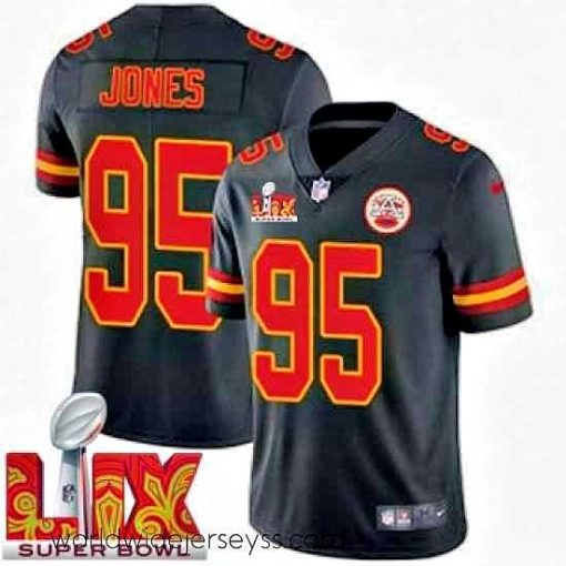Exceptionally fashioned Kansas City Chiefs Chris Jones #95 Black 2024 2025 Super Bowl LIX F.U.S.E Stitched Jersey