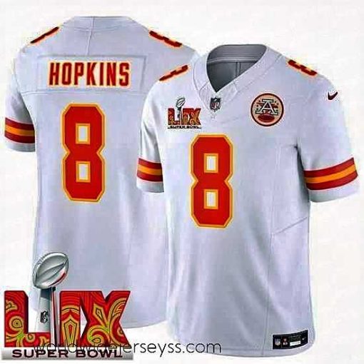 Superbly made Kansas City Chiefs DeAndre Hopkins #8 White 2024 2025 Super Bowl LIX F.U.S.E Stitched Jersey