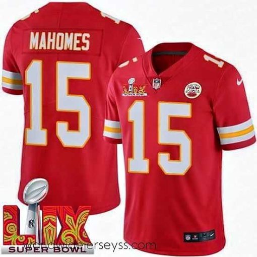 Exceptionally fashioned Kansas City Chiefs Patrick Mahomes #15 Red 2024 2025 Super Bowl LIX F.U.S.E Stitched Jersey