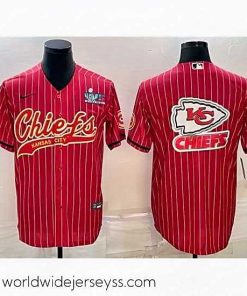 Exceptionally fashioned Kansas City Chiefs Red Team Big Logo With Super Bowl LVII Patch Cool Base Stitched Baseball Jersey