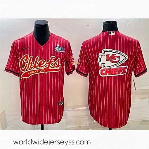 Exceptionally fashioned Kansas City Chiefs Red Team Big Logo With Super Bowl LVII Patch Cool Base Stitched Baseball Jersey