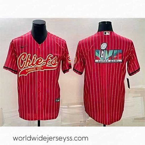 Finely crafted Kansas City Chiefs Red With Super Bowl LVII Big Logo Cool Base Stitched Baseball Jersey