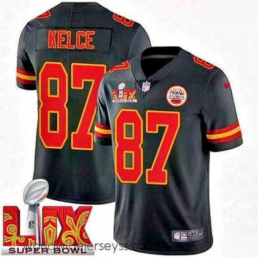 Marvelously styled Kansas City Chiefs Travis Kelce #87 Black 2024 2025 Super Bowl LIX F.U.S.E Stitched Jersey