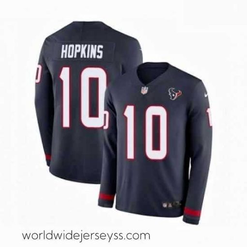 Finely crafted Nike Houston Texans 10 DeAndre Hopkins Limited Navy Blue Therma Long Sleeve NFL Jersey
