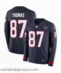 Exquisitely designed Nike Houston Texans 87 Demaryius Thomas Limited Navy Blue Therma Long Sleeve NFL Jersey