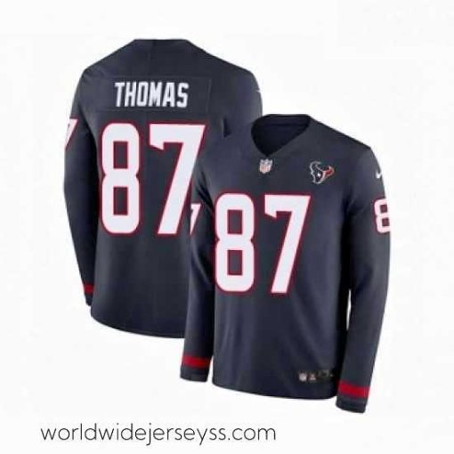 Exquisitely designed Nike Houston Texans 87 Demaryius Thomas Limited Navy Blue Therma Long Sleeve NFL Jersey