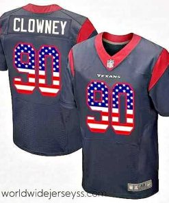 Marvelously styled Nike Houston Texans 90 Jadeveon Clowney Elite Navy Blue Home USA Flag Fashion NFL Jersey