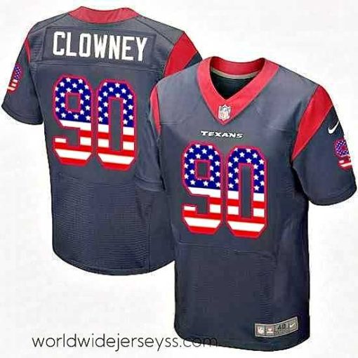 Marvelously styled Nike Houston Texans 90 Jadeveon Clowney Elite Navy Blue Home USA Flag Fashion NFL Jersey