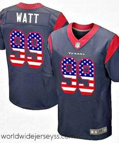 Marvelously styled Nike Houston Texans 99 JJ Watt Elite Navy Blue Home USA Flag Fashion NFL Jersey