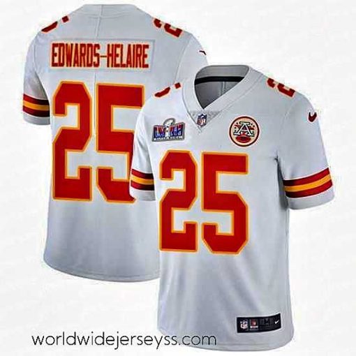 Superbly made Nike Kansas City Chiefs 25 Clyde Edwards Helaire White Bound Stitched NFL Vapor Untouchable Limited 2024 Super Bowl LVIII Jersey