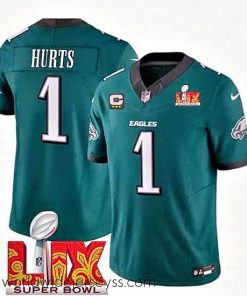 Superbly made Philadelphia Eagles 1 Jalen Hurts Green 2025 Super Bowl LIX Patch With 3 Star C Patch New F.U.S.E  Vapor Untouchable Limited Stitched Football Jersey