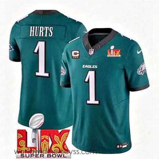 Superbly made Philadelphia Eagles 1 Jalen Hurts Green 2025 Super Bowl LIX Patch With 3 Star C Patch New F.U.S.E  Vapor Untouchable Limited Stitched Football Jersey