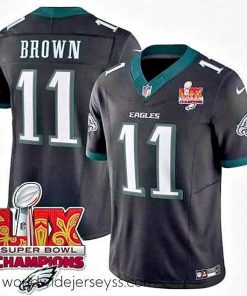 Exceptionally fashioned Philadelphia Eagles 11 A J  Brown Black 2025 Eagles Logo Super Bowl LIX Patch New F.U.S.E  Vapor Untouchable Limited Stitched Football Jersey
