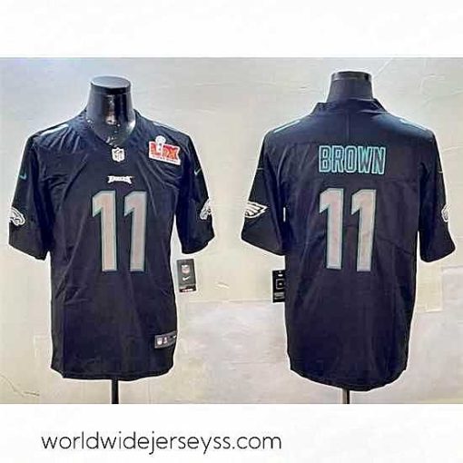 Finely crafted Philadelphia Eagles 11 A J  Brown Black 2025 Super Bowl LIX Patch Impact Vapor Untouchable Limited Stitched Football Jersey