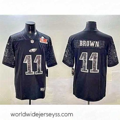 Finely crafted Philadelphia Eagles 11 A J  Brown Black 2025 Super Bowl LIX Patch Reflective Vapor Untouchable Limited Stitched Football Jersey