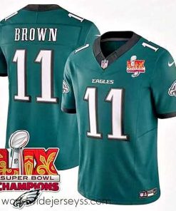 Exceptionally fashioned Philadelphia Eagles 11 A J  Brown Green 2025 Eagles Logo Super Bowl LIX Patch New F.U.S.E  Vapor Untouchable Limited Stitched Football Jersey