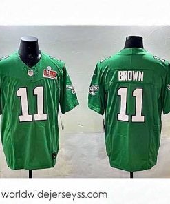 Finely crafted Philadelphia Eagles 11 A J  Brown Green 2025 Super Bowl LIX Patch F.U.S.E  Throwback Vapor Untouchable Limited Stitched Football Jersey