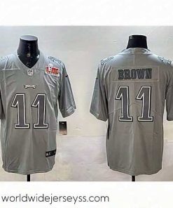 Exceptionally fashioned Philadelphia Eagles 11 A  J  Brown Grey 2025 Super Bowl LIX Patch Atmosphere Fashion Vapor Untouchable Limited Stitched Football Jersey