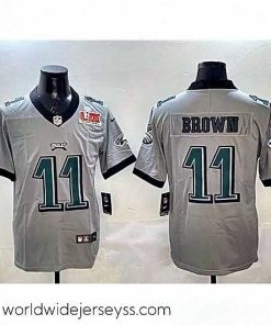 Finely crafted Philadelphia Eagles 11 A  J  Brown Grey 2025 Super Bowl LIX Patch Vapor Untouchable Limited Stitched Football Jersey