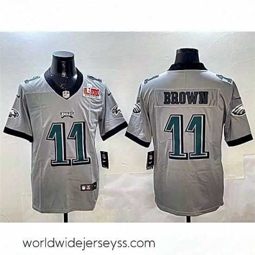 Finely crafted Philadelphia Eagles 11 A  J  Brown Grey 2025 Super Bowl LIX Patch Vapor Untouchable Limited Stitched Football Jersey