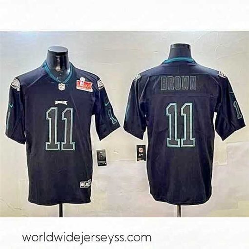 Exquisitely designed Philadelphia Eagles 11 A J  Brown Lights Out Black 2025 Super Bowl LIX Patch Color Rush Vapor Untouchable Limited Stitched Football Jersey