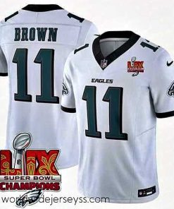 Exquisitely designed Philadelphia Eagles 11 A J  Brown White 2025 Eagles Logo Super Bowl LIX Patch New F.U.S.E  Vapor Untouchable Limited Stitched Football Jersey
