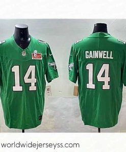 Exquisitely designed Philadelphia Eagles 14 Kenneth Gainwell Green 2025 Super Bowl LIX Patch F.U.S.E  Throwback Vapor Untouchable Limited Stitched Football Jersey