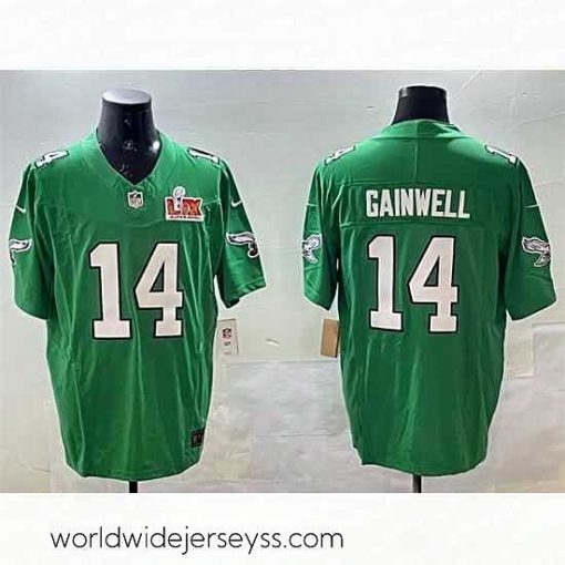 Exquisitely designed Philadelphia Eagles 14 Kenneth Gainwell Green 2025 Super Bowl LIX Patch F.U.S.E  Throwback Vapor Untouchable Limited Stitched Football Jersey