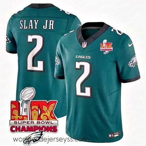Exceptionally fashioned Philadelphia Eagles 2 Darius Slay JR Green 2025 Eagles Logo Super Bowl LIX Patch New F.U.S.E  Vapor Limited Stitched Football Jersey