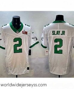 Superbly made Philadelphia Eagles 2 Darius Slay Jr  White 2025 Super Bowl LIX Patch F.U.S.E  Vapor Untouchable Limited Stitched Football Jersey