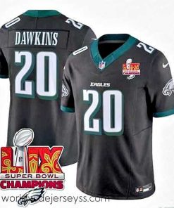Superbly made Philadelphia Eagles 20 Brian Dawkins Black 2025 Eagles Logo Super Bowl LIX Patch New F.U.S.E  Vapor Limited Stitched Football Jersey