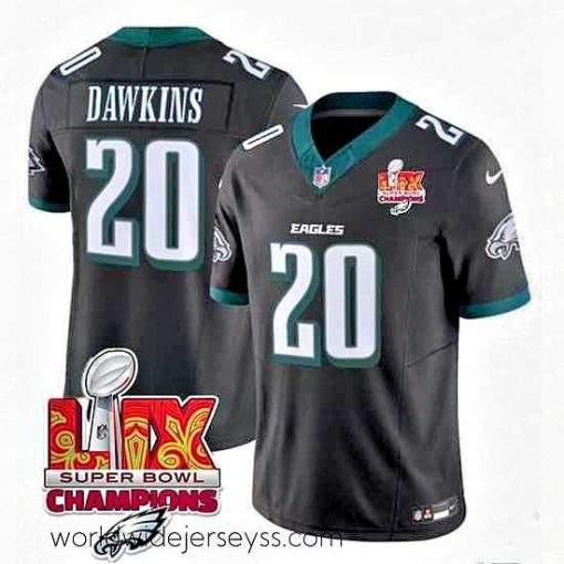 Superbly made Philadelphia Eagles 20 Brian Dawkins Black 2025 Eagles Logo Super Bowl LIX Patch New F.U.S.E  Vapor Limited Stitched Football Jersey