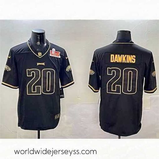 Superbly made Philadelphia Eagles 20 Brian Dawkins Black Gold 2025 Super Bowl LIX Patch Salute To Service Vapor Untouchable Limited Stitched Football Jersey