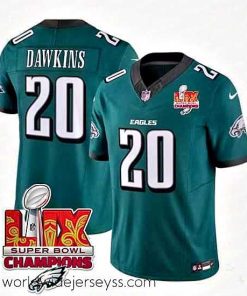 Finely crafted Philadelphia Eagles 20 Brian Dawkins Green 2025 Eagles Logo Super Bowl LIX Patch New F.U.S.E  Vapor Limited Stitched Football Jersey