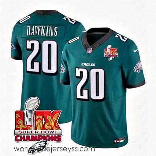 Finely crafted Philadelphia Eagles 20 Brian Dawkins Green 2025 Eagles Logo Super Bowl LIX Patch New F.U.S.E  Vapor Limited Stitched Football Jersey