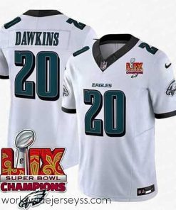 Marvelously styled Philadelphia Eagles 20 Brian Dawkins White 2025 Eagles Logo Super Bowl LIX Patch New F.U.S.E  Vapor Limited Stitched Football Jersey