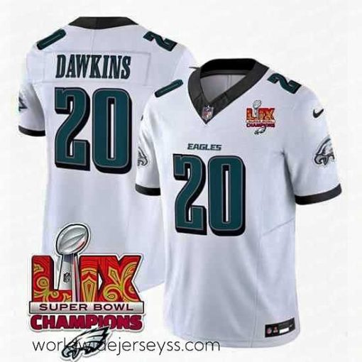 Marvelously styled Philadelphia Eagles 20 Brian Dawkins White 2025 Eagles Logo Super Bowl LIX Patch New F.U.S.E  Vapor Limited Stitched Football Jersey