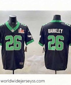 Superbly made Philadelphia Eagles 26 Saquon Barkley Black 2025 Super Bowl LIX Patch F.U.S.E  Vapor Untouchable Limited Stitched Football Jersey