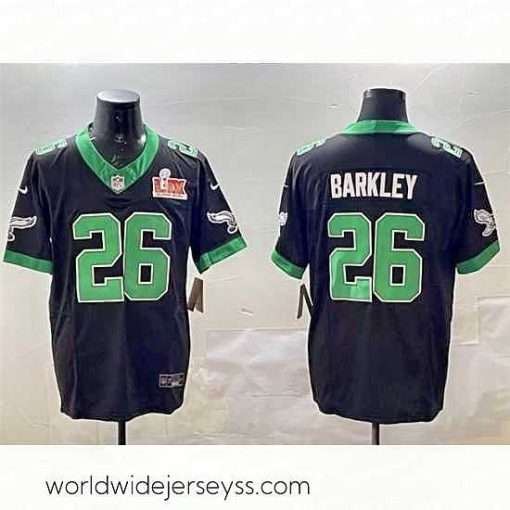 Superbly made Philadelphia Eagles 26 Saquon Barkley Black 2025 Super Bowl LIX Patch F.U.S.E  Vapor Untouchable Limited Stitched Football Jersey