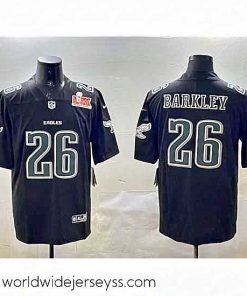 Exquisitely designed Philadelphia Eagles 26 Saquon Barkley Black 2025 Super Bowl LIX Patch Fashion Vapor Untouchable Limited Stitched Football Jersey