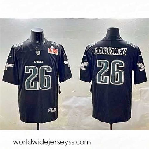Exquisitely designed Philadelphia Eagles 26 Saquon Barkley Black 2025 Super Bowl LIX Patch Fashion Vapor Untouchable Limited Stitched Football Jersey